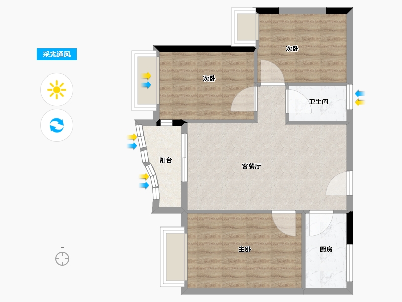 海南省-三亚市-合景汀澜海岸-68.85-户型库-采光通风