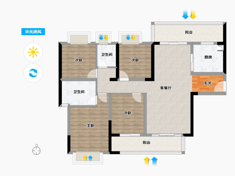 广东省-揭阳市-雅居乐天成东玺-109.48-户型库-采光通风