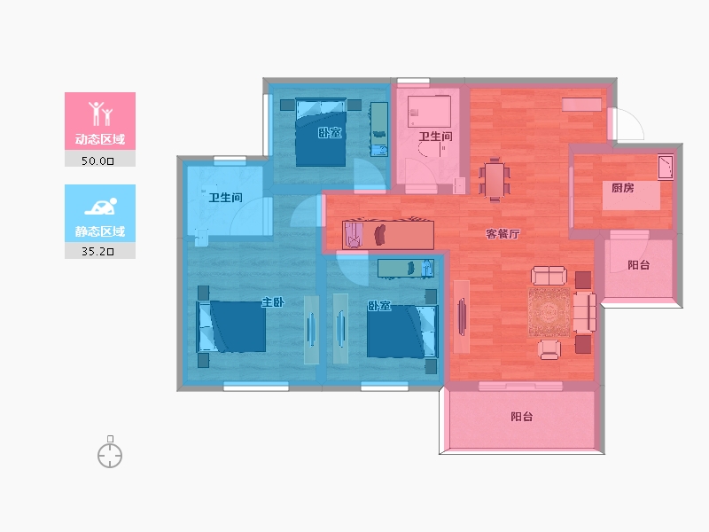 四川省-南充市-远达江山美墅-74.54-户型库-动静分区