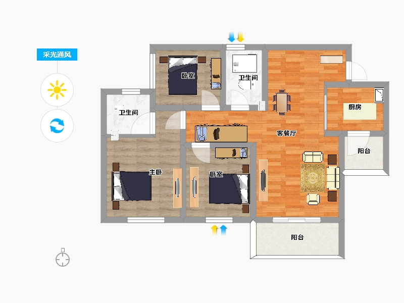 四川省-南充市-远达江山美墅-74.54-户型库-采光通风