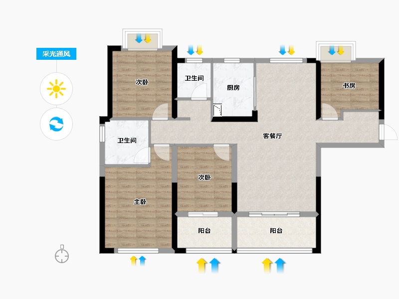 湖北省-襄阳市-民发汉江一品-104.30-户型库-采光通风