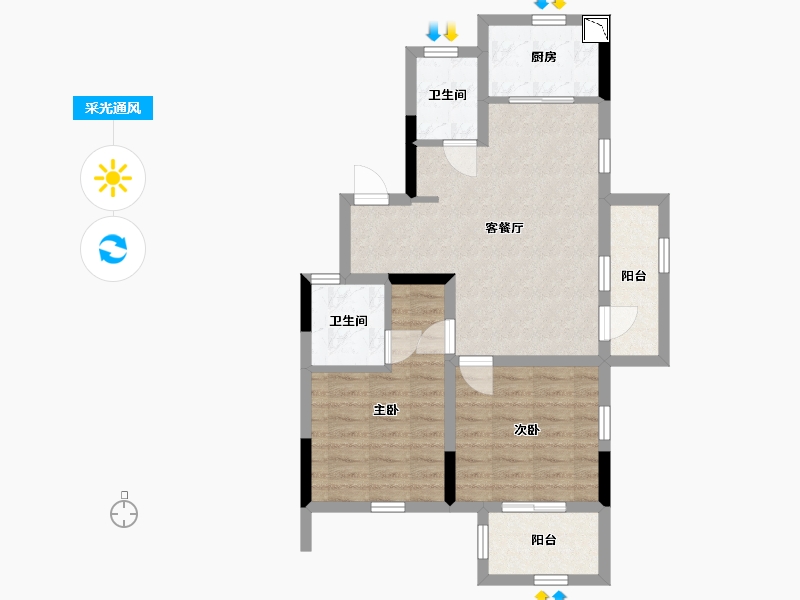 浙江省-宁波市-华侨城欢乐滨海-67.03-户型库-采光通风