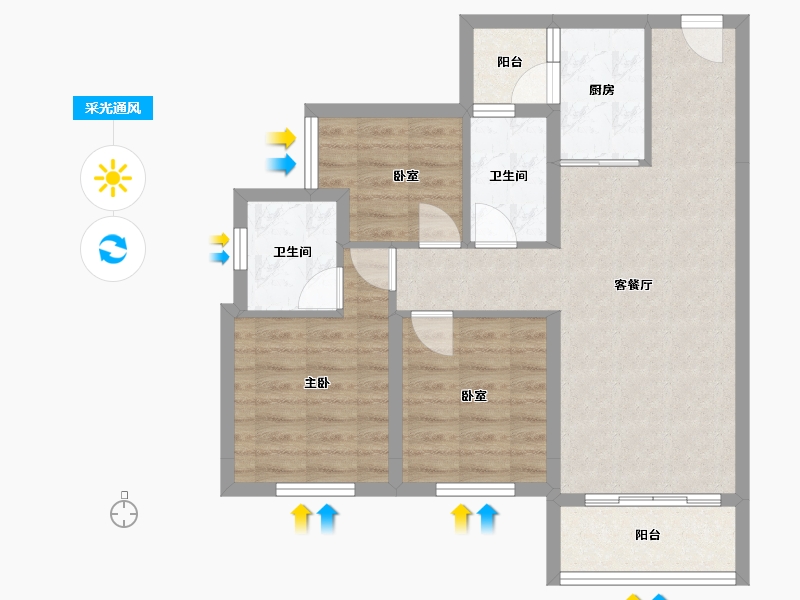 四川省-南充市-金科集美嘉悦-73.16-户型库-采光通风