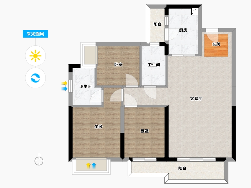 四川省-泸州市-碧桂园生态城-81.87-户型库-采光通风