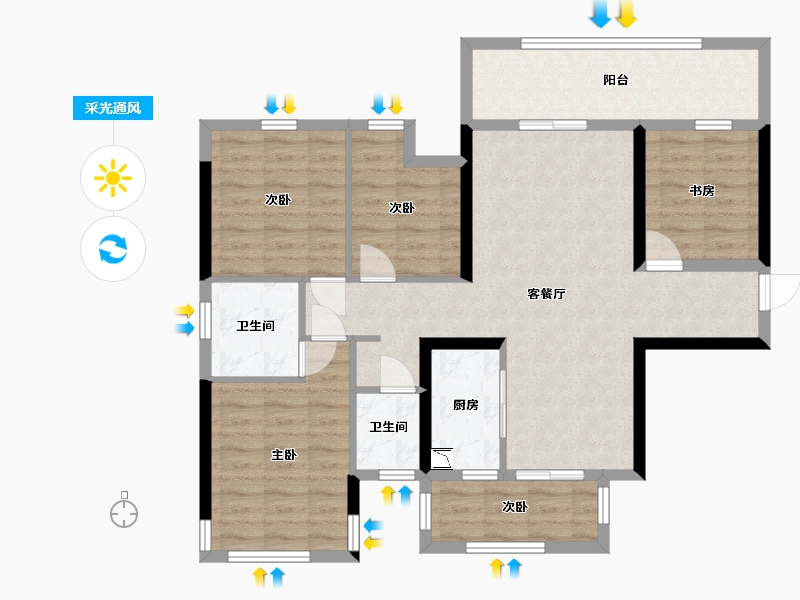 广西壮族自治区-南宁市-天健和府-96.97-户型库-采光通风