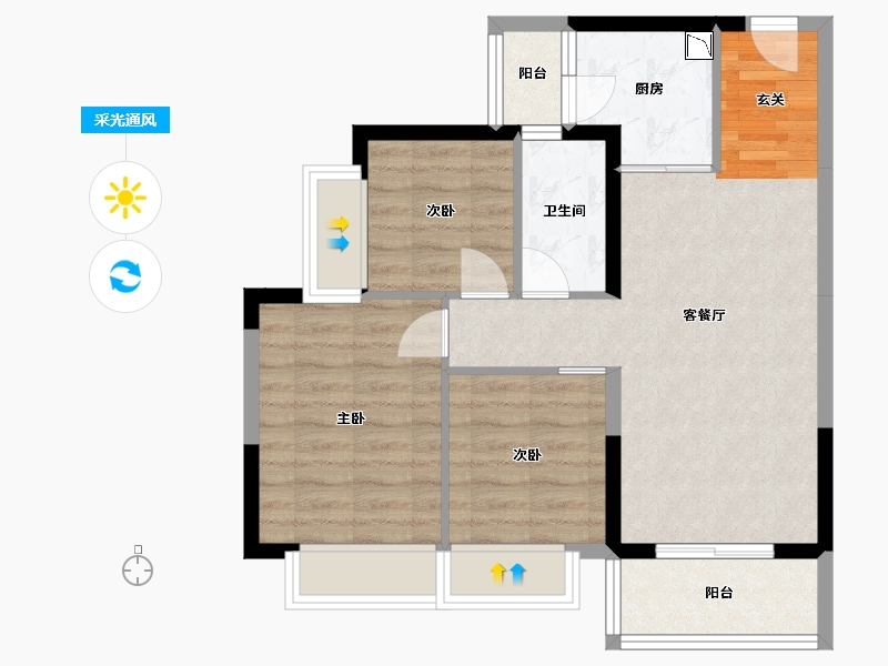 四川省-内江市-碧桂园·铂悦府-67.74-户型库-采光通风