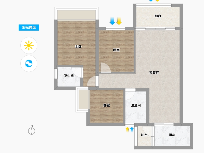 四川省-南充市-鸿华御府-71.83-户型库-采光通风