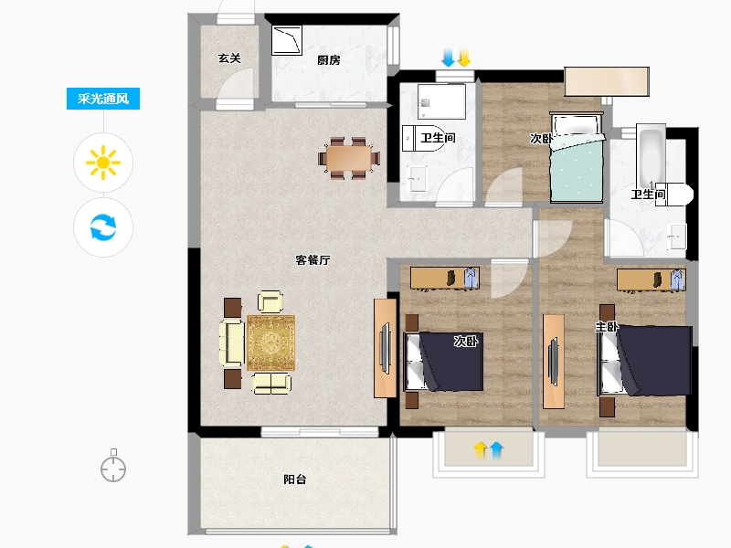 广西壮族自治区-南宁市-万丰新新江湖-81.29-户型库-采光通风