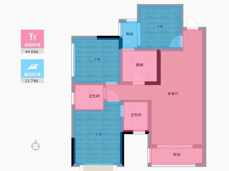 四川省-内江市-阳光天麓-66.88-户型库-动静分区