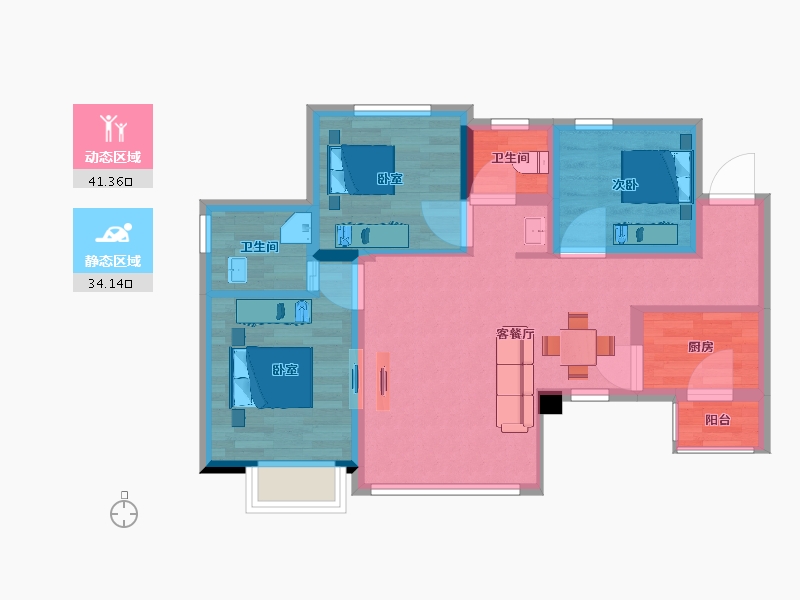 四川省-内江市-阳光天麓-66.69-户型库-动静分区