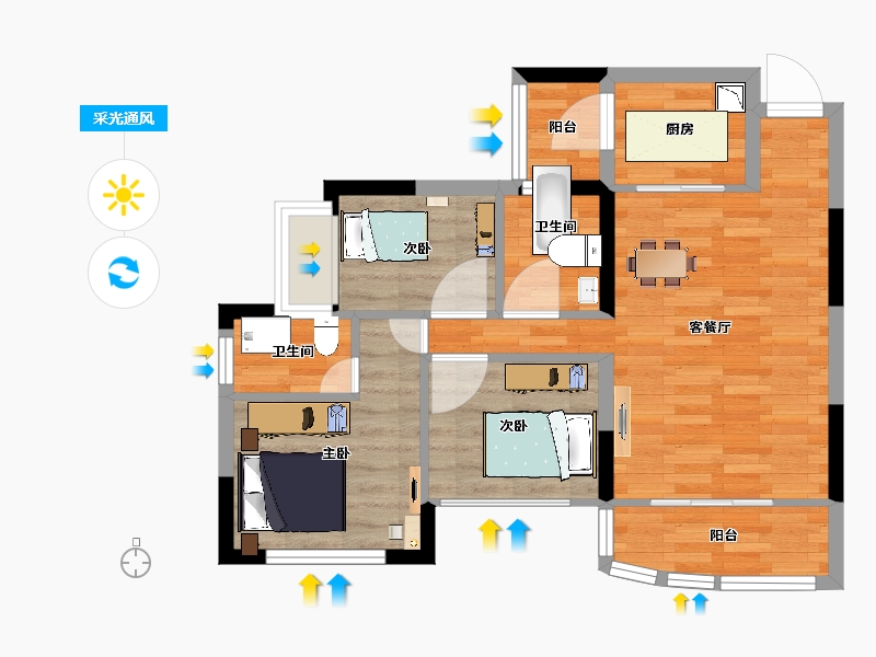 四川省-德阳市-恒大翡翠湾-60.95-户型库-采光通风