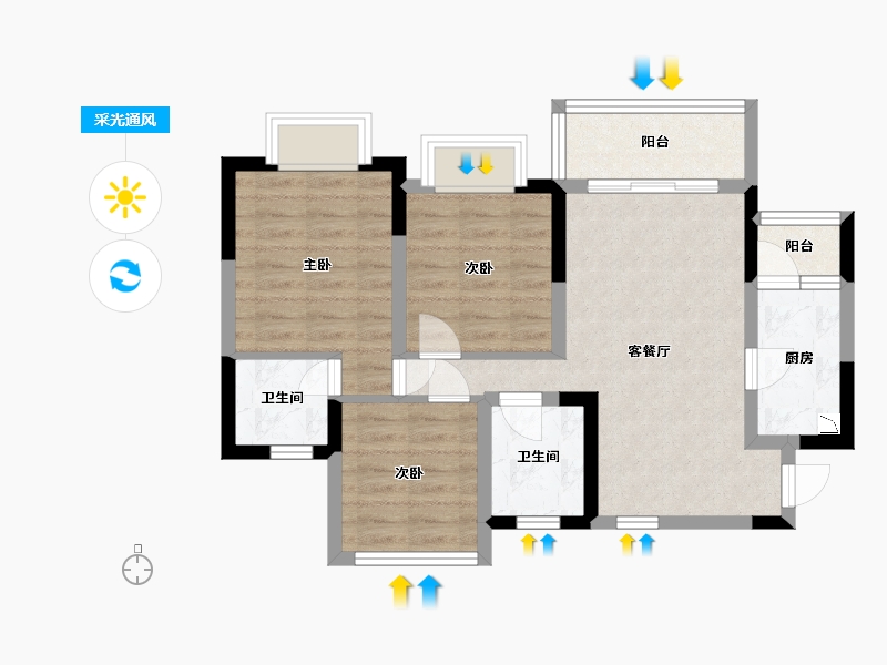 四川省-内江市-和喜御景台-66.45-户型库-采光通风