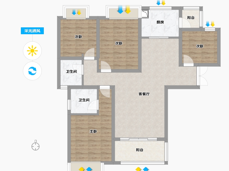 四川省-德阳市-保利国际城中央花园B区-93.57-户型库-采光通风