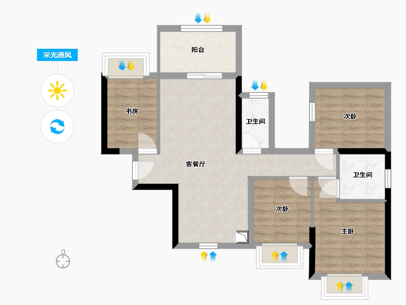 广西壮族自治区-南宁市-丰泽双湾紫云台-70.45-户型库-采光通风