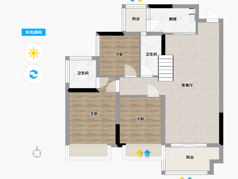 四川省-内江市-邦泰·大学城1号-76.88-户型库-采光通风