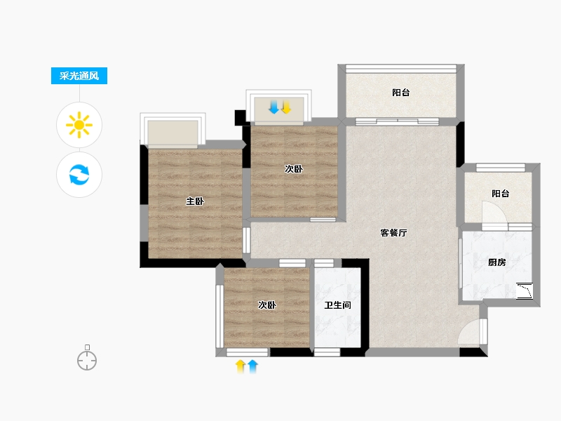 四川省-内江市-邦泰·大学城1号-65.93-户型库-采光通风