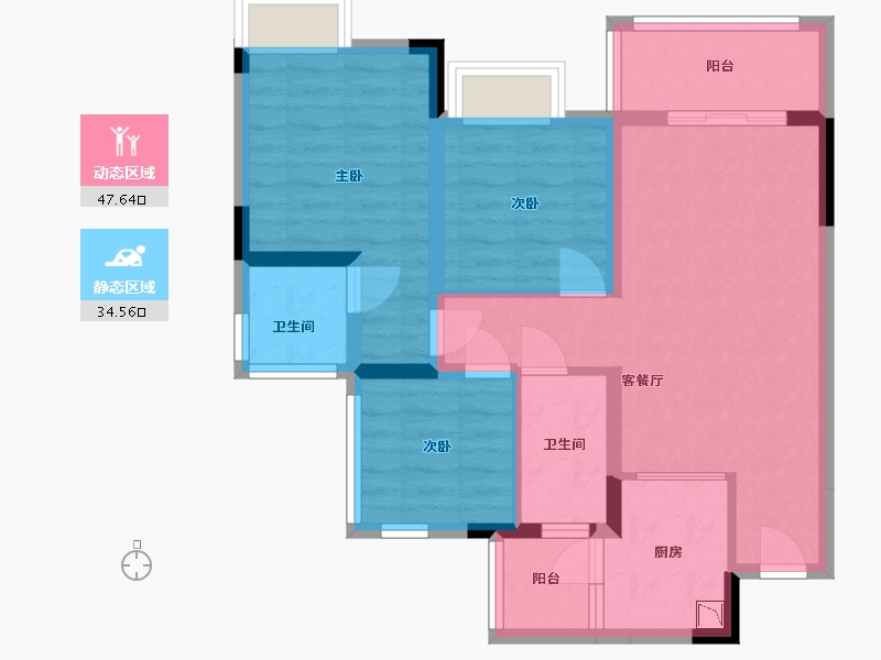 四川省-内江市-邦泰·大学城1号-72.02-户型库-动静分区