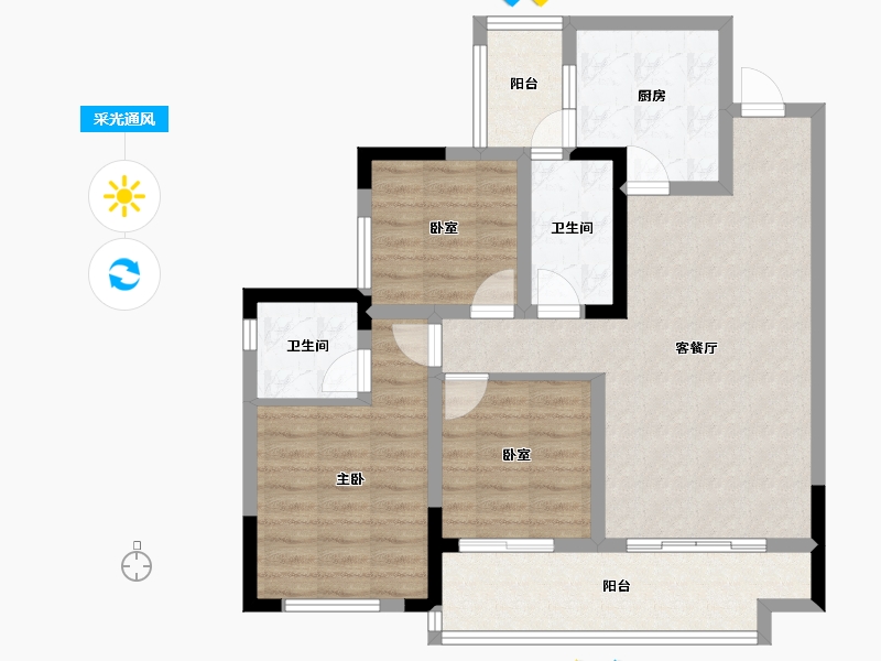 四川省-遂宁市-置信逸都城-85.49-户型库-采光通风