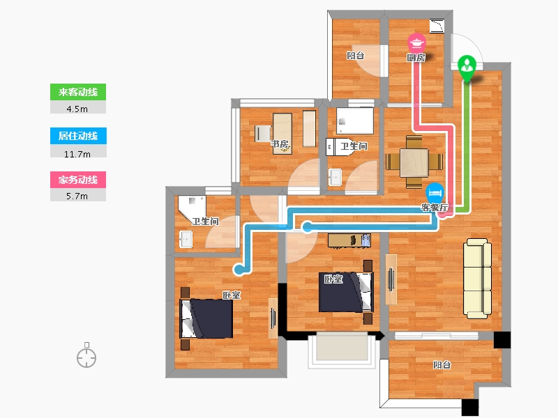 四川省-绵阳市-蓝润·春风九里-74.62-户型库-动静线