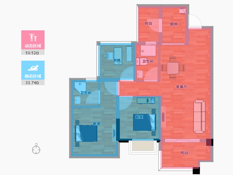 四川省-绵阳市-蓝润·春风九里-74.62-户型库-动静分区