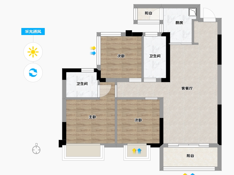 四川省-内江市-恒信·水岸名邸-68.73-户型库-采光通风