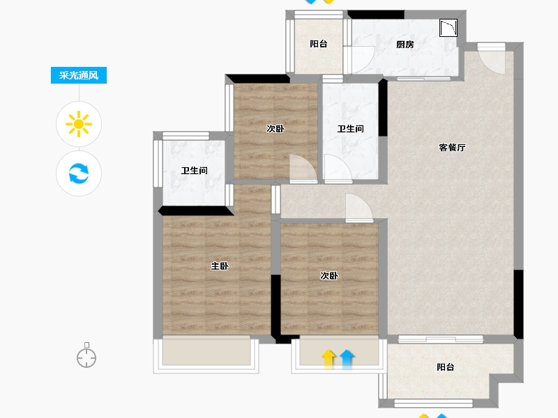 四川省-内江市-邦泰·大学城1号-76.77-户型库-采光通风