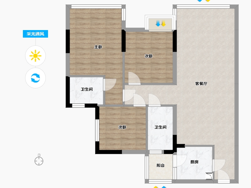 四川省-内江市-甜城国际社区-92.49-户型库-采光通风