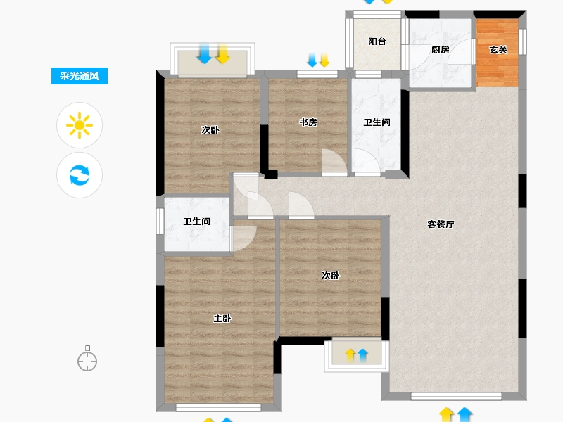 四川省-内江市-甜城国际社区-103.53-户型库-采光通风