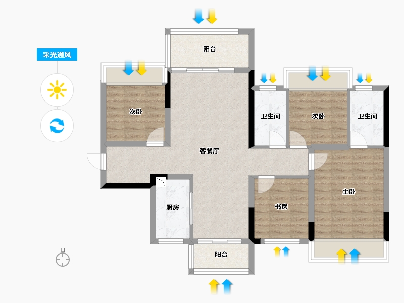 广西壮族自治区-桂林市-桂林融创九棠府-91.88-户型库-采光通风