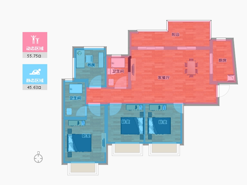 四川省-绵阳市-优品道邦泰公园府-90.72-户型库-动静分区