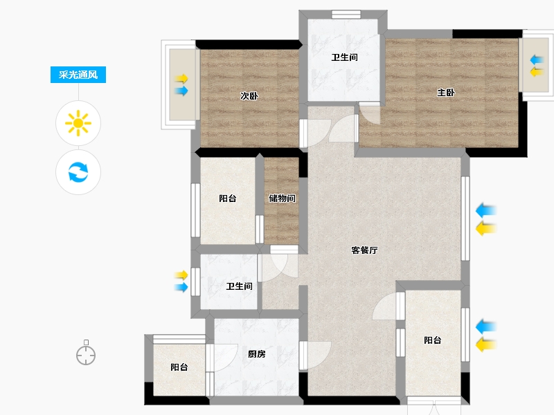 四川省-内江市-西城国际社区-73.07-户型库-采光通风