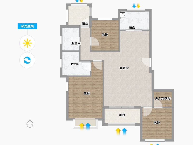 浙江省-杭州市-中兴御田清庭-110.00-户型库-采光通风