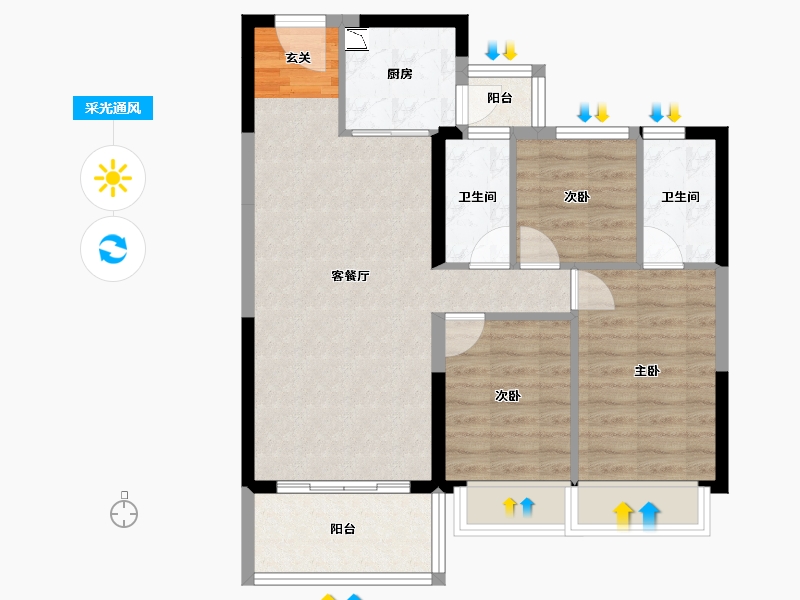 广东省-潮州市-碧桂园翰林府-73.71-户型库-采光通风