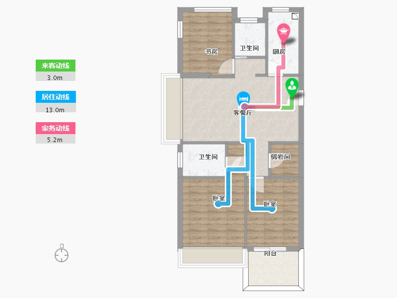 浙江省-杭州市-天阳文晖-72.85-户型库-动静线