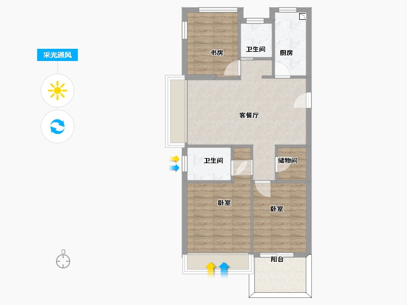 浙江省-杭州市-天阳文晖-72.85-户型库-采光通风