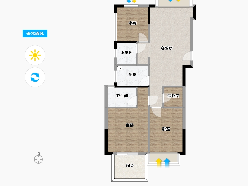 浙江省-杭州市-天阳文晖-76.45-户型库-采光通风