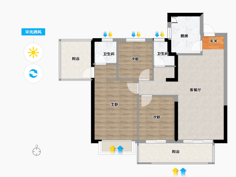 广西壮族自治区-南宁市-中南十洲-83.43-户型库-采光通风