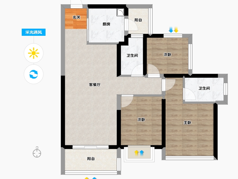 广东省-潮州市-龙光阳光禧园-75.20-户型库-采光通风