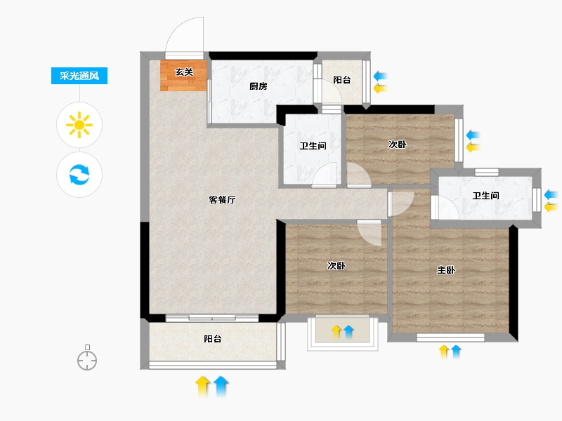 广东省-潮州市-龙光·御水岸-72.96-户型库-采光通风