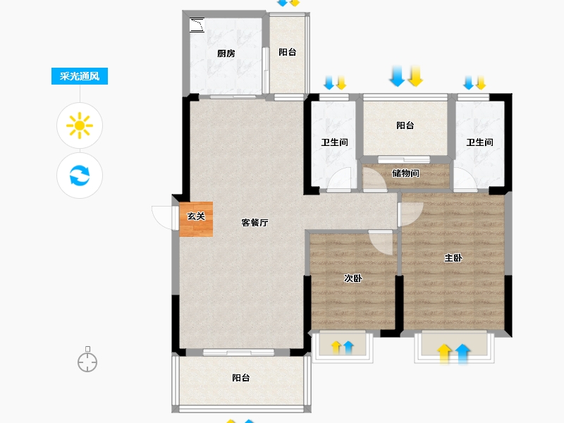 广东省-潮州市-滨江华府-92.83-户型库-采光通风