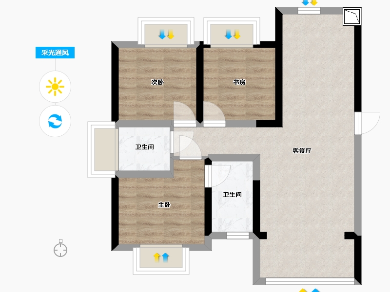 广西壮族自治区-北海市-银河云谷里-60.05-户型库-采光通风