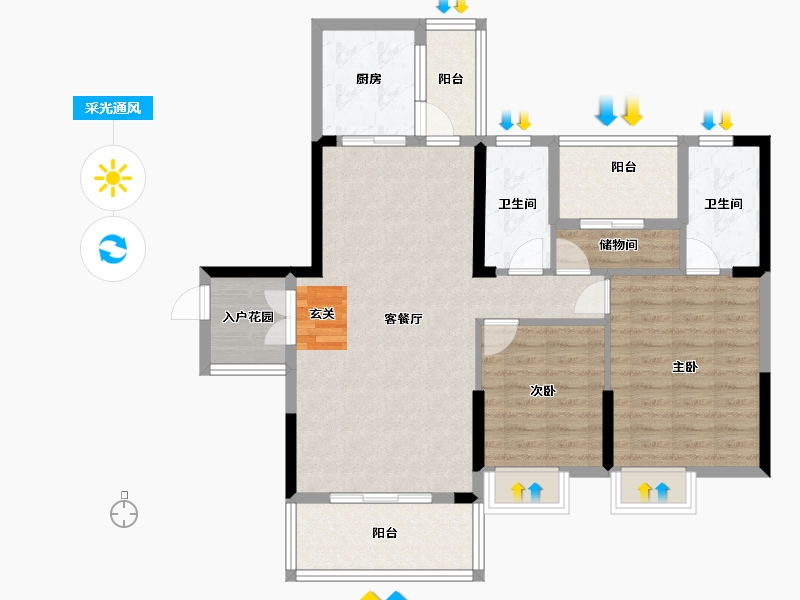 广东省-潮州市-滨江华府-96.38-户型库-采光通风