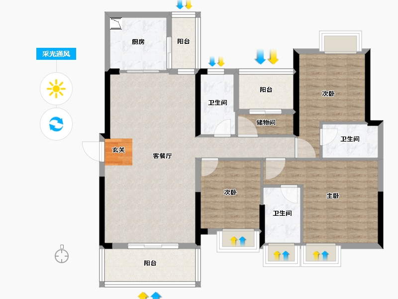 广东省-潮州市-滨江华府-111.61-户型库-采光通风