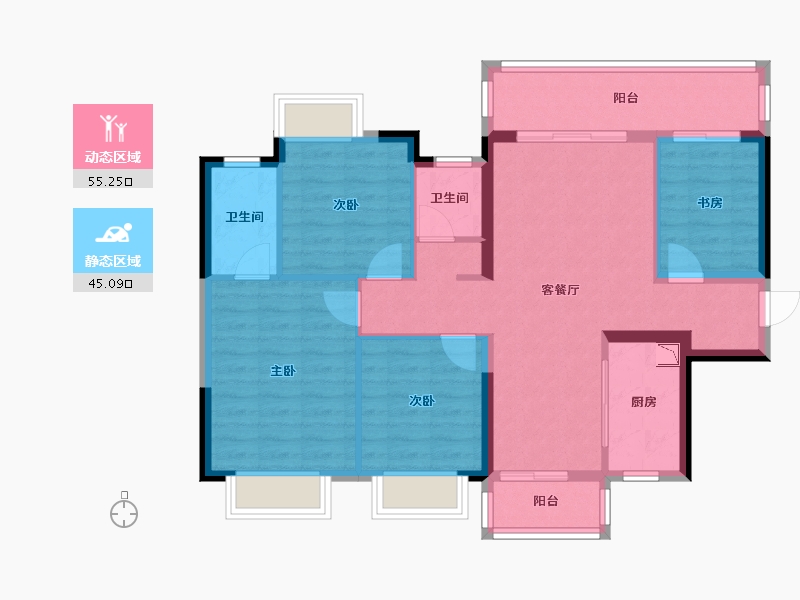 广西壮族自治区-南宁市-美的旭辉城-89.62-户型库-动静分区