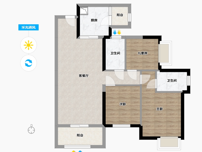 广西壮族自治区-南宁市-华润置地悦年华润府-82.09-户型库-采光通风