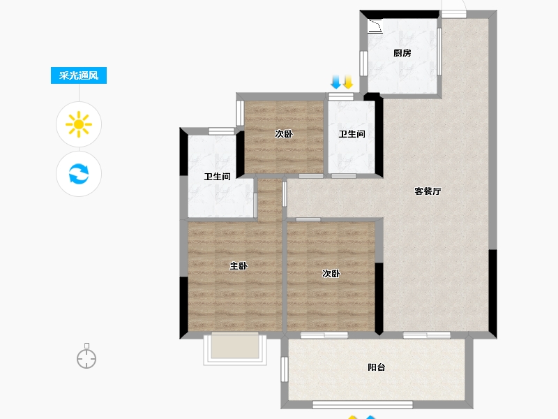 广西壮族自治区-南宁市-奥园瀚德棠悦府-85.73-户型库-采光通风