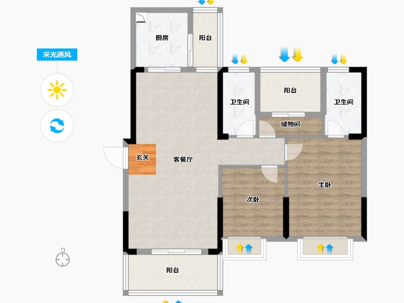 广东省-潮州市-滨江华府-92.53-户型库-采光通风