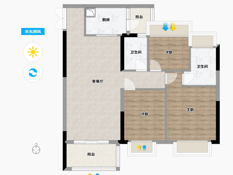 广东省-中山市-钱隆华府-84.00-户型库-采光通风