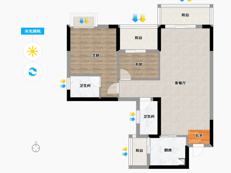 广东省-潮州市-滨江华府-76.14-户型库-采光通风