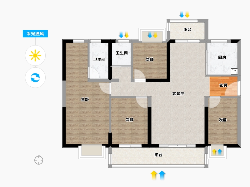 广东省-潮州市-碧桂园翰林府-102.61-户型库-采光通风